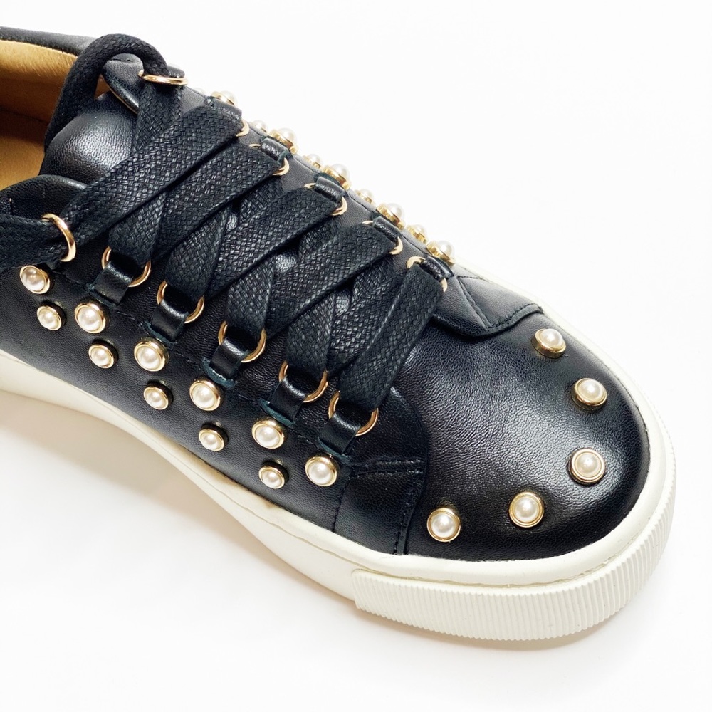 NEW Joie Handan Black Leather Pearl Sneakers - Picture 3 of 7